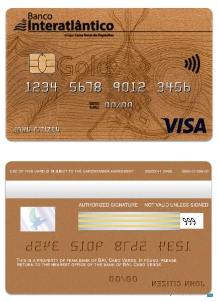Download Cabo Verde Banco Interatiantico bank visa gold card Photoshop template